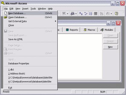 Creating a new database in Access - step 1