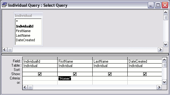 Database query - design view