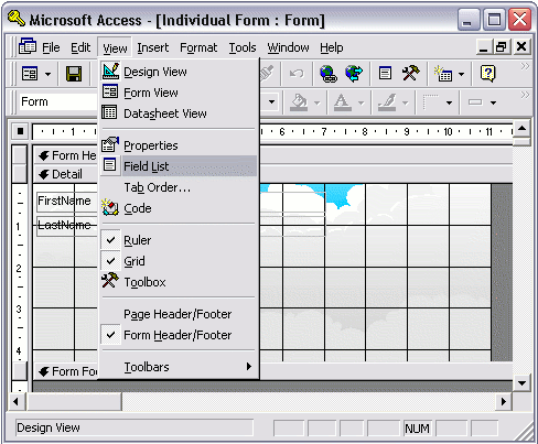 MS Access 2003: Adding a field - step 1