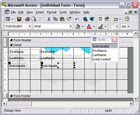 MS Access 2003: Adding a field - step 2