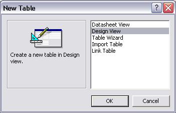 Creating a database table in Access - step 2