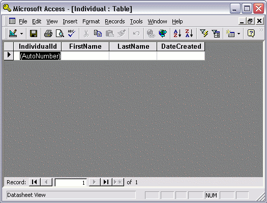 Creating a database table in Access - step 7