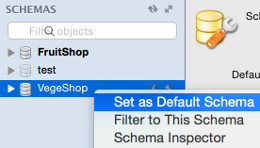 Screenshot of setting the default schema