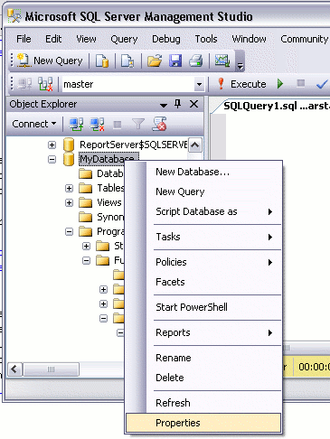 Creating a new database in SQL Server - step 4