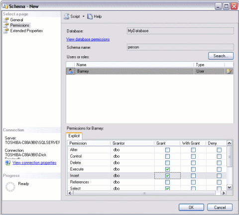 Creating a database schema in SQL Server Management Studio