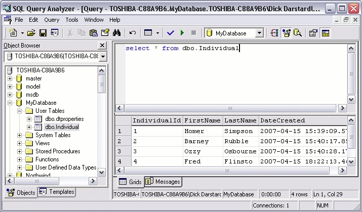 Example of a SQL select statement in Query Analyzer