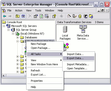 Accessing the DTS Import/Export Wizard from Enterprise Manager