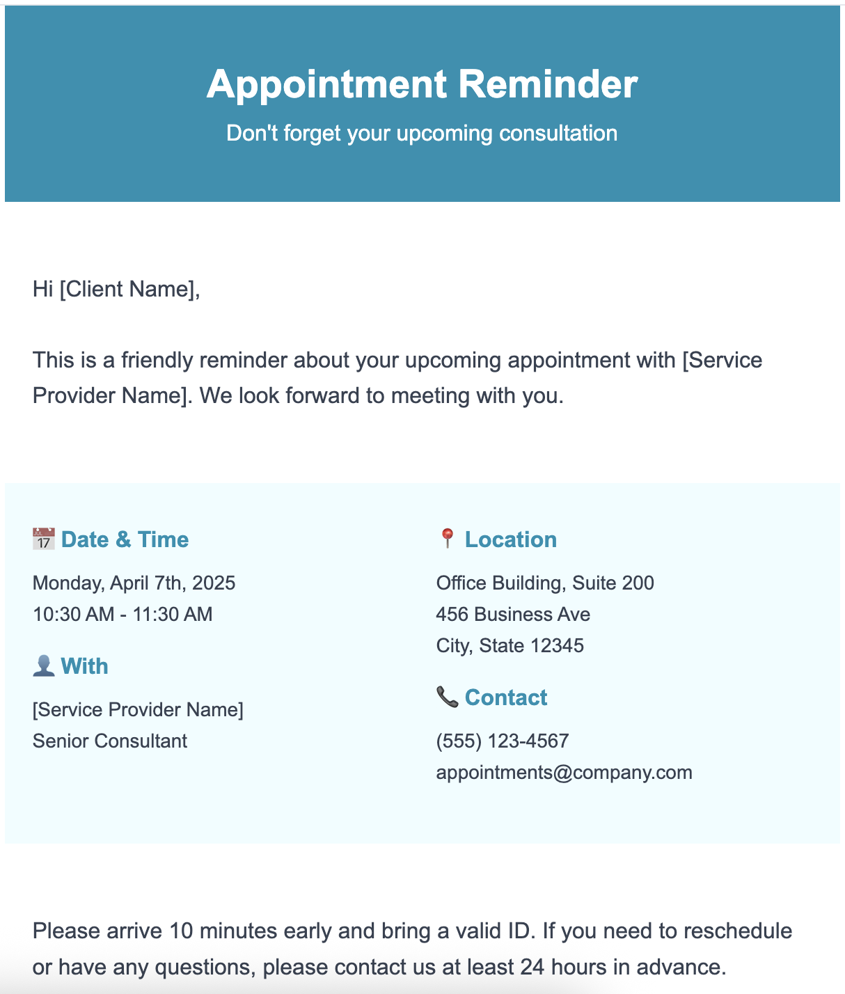 Appointment reminder email