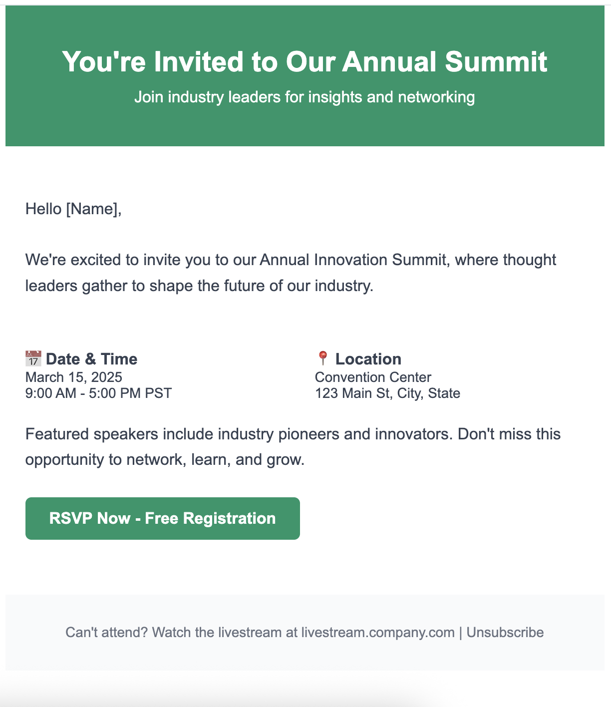 Event invitation email