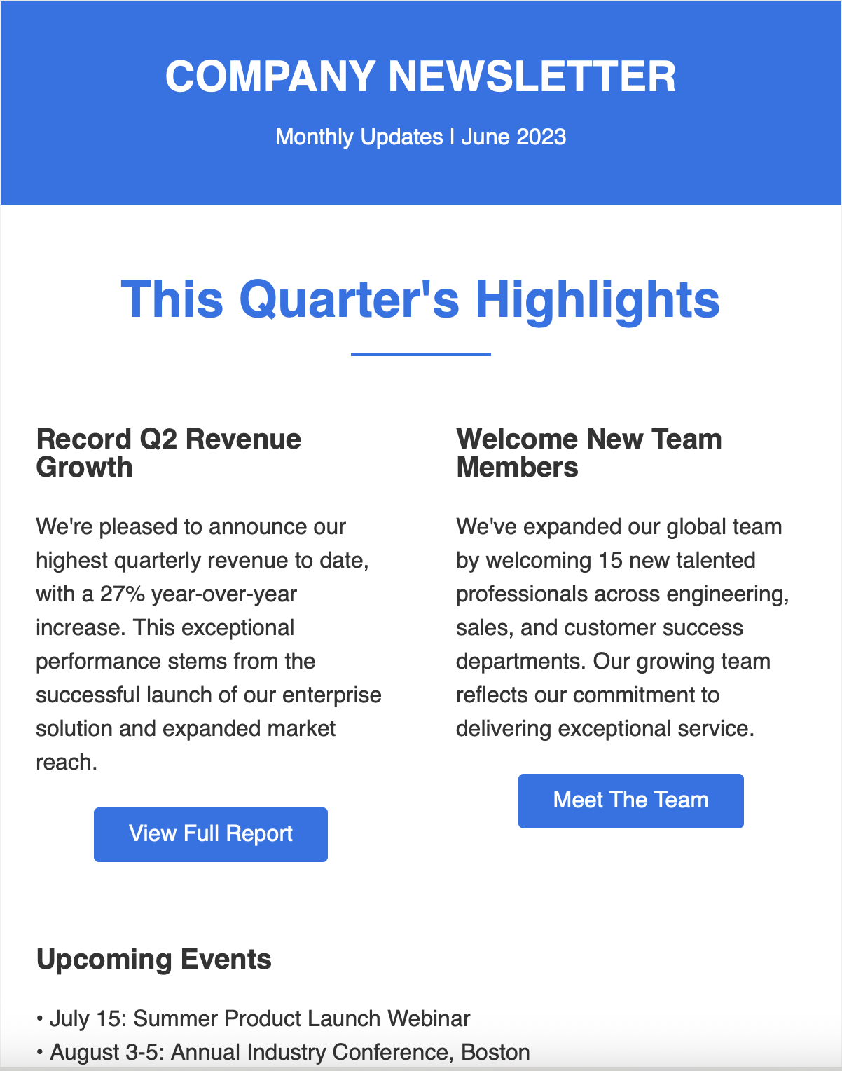 Corporate update newsletter