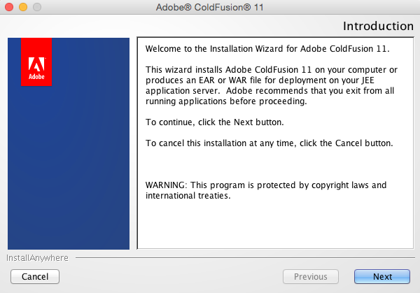 ColdFusion 11 installation screen 1