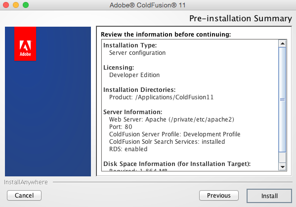 ColdFusion 11 installation screen 18