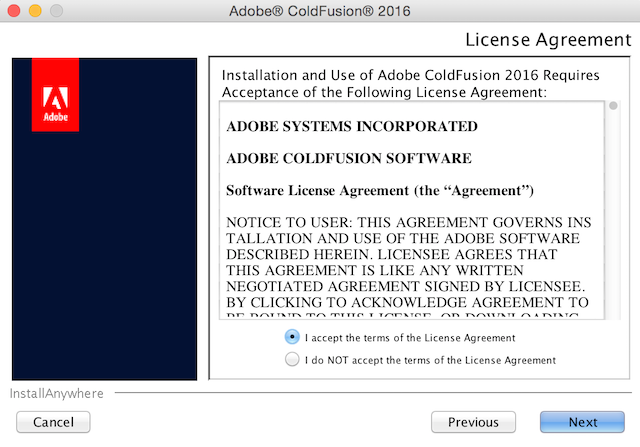 ColdFusion 2016 installation screen 2