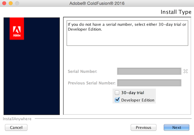 ColdFusion 2016 installation screen 3