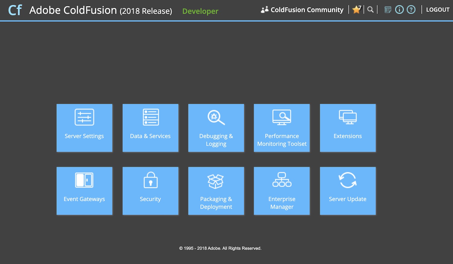 Screenshot of the ColdFusion 2018 Administrator