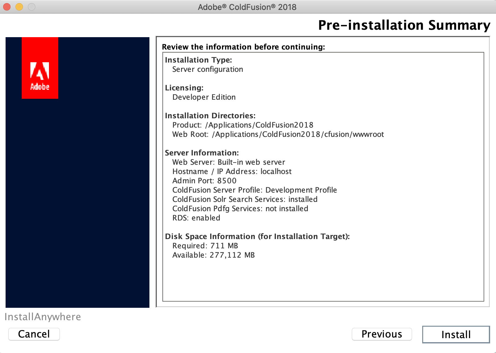 ColdFusion 2018 installation screen 14