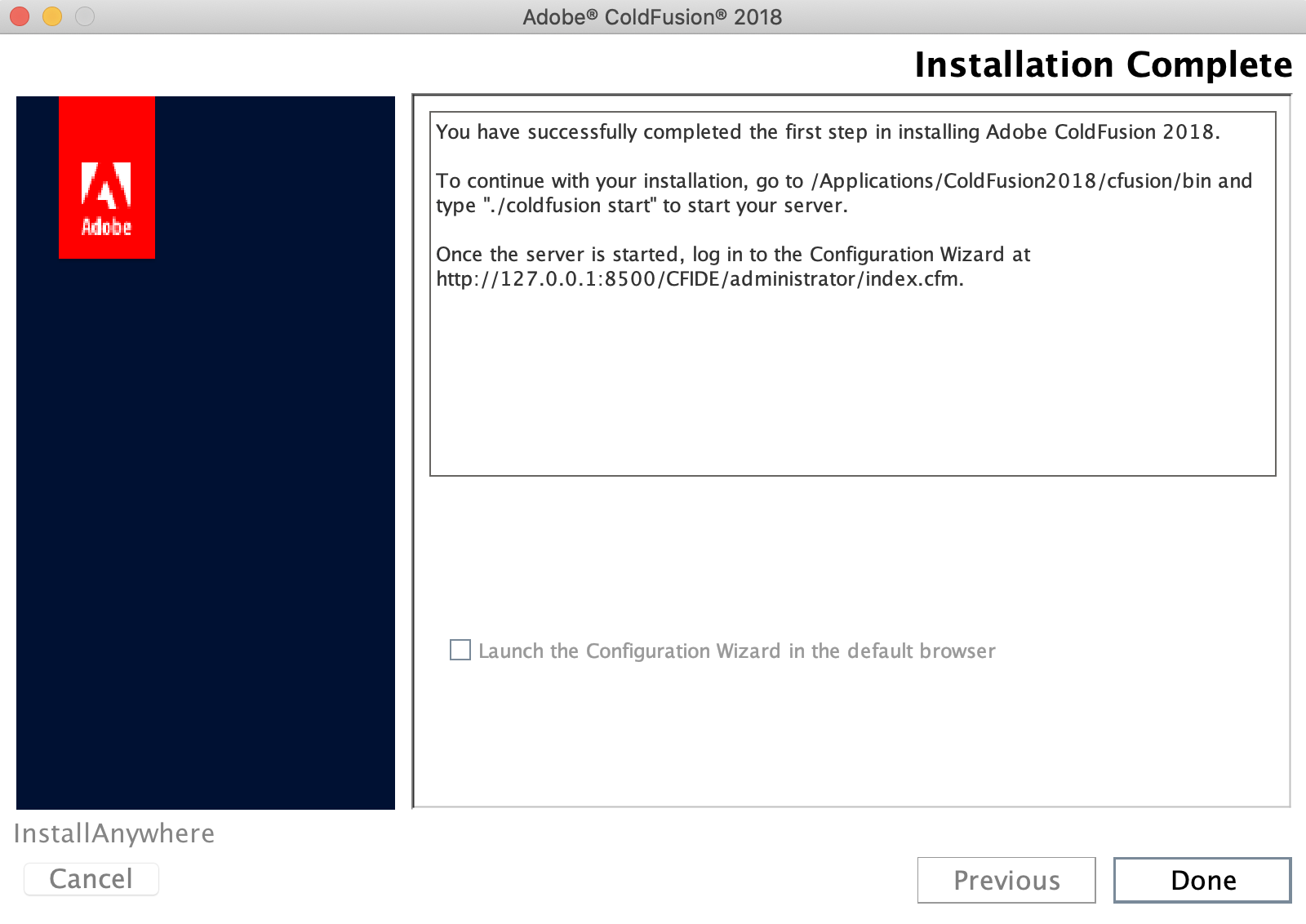 ColdFusion 2018 installation screen 15