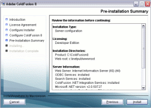 ColdFusion 8 installation screen 15