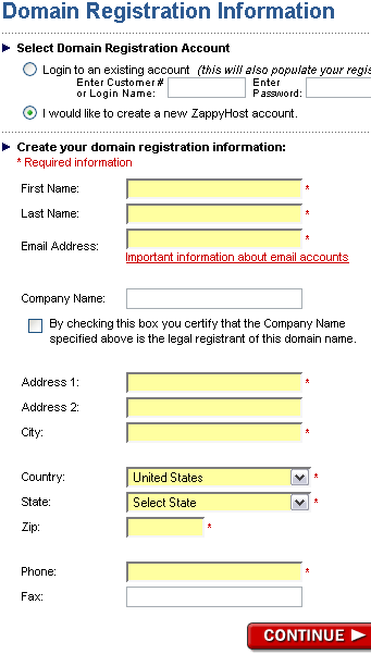 ZappyHost registration form