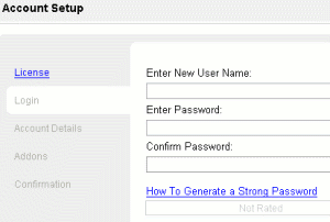Website Tonight setup - create a username and password