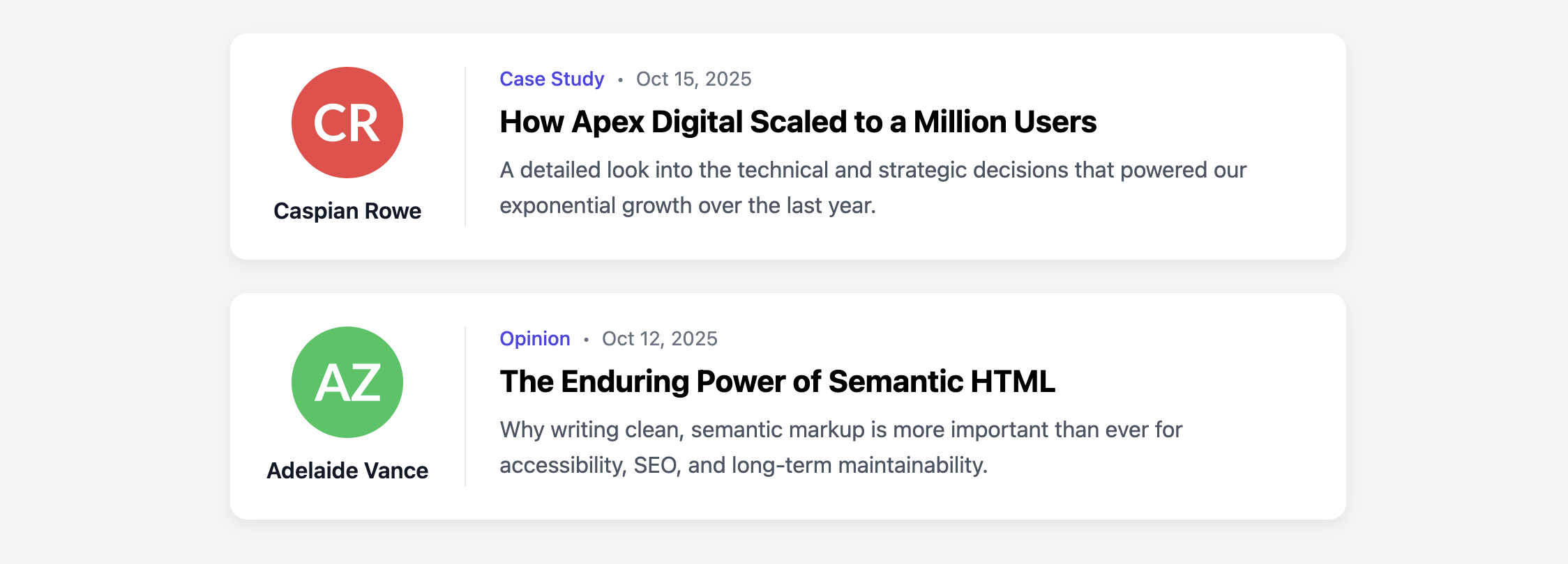 Screenshot of an article summary card featuring the author's details.
