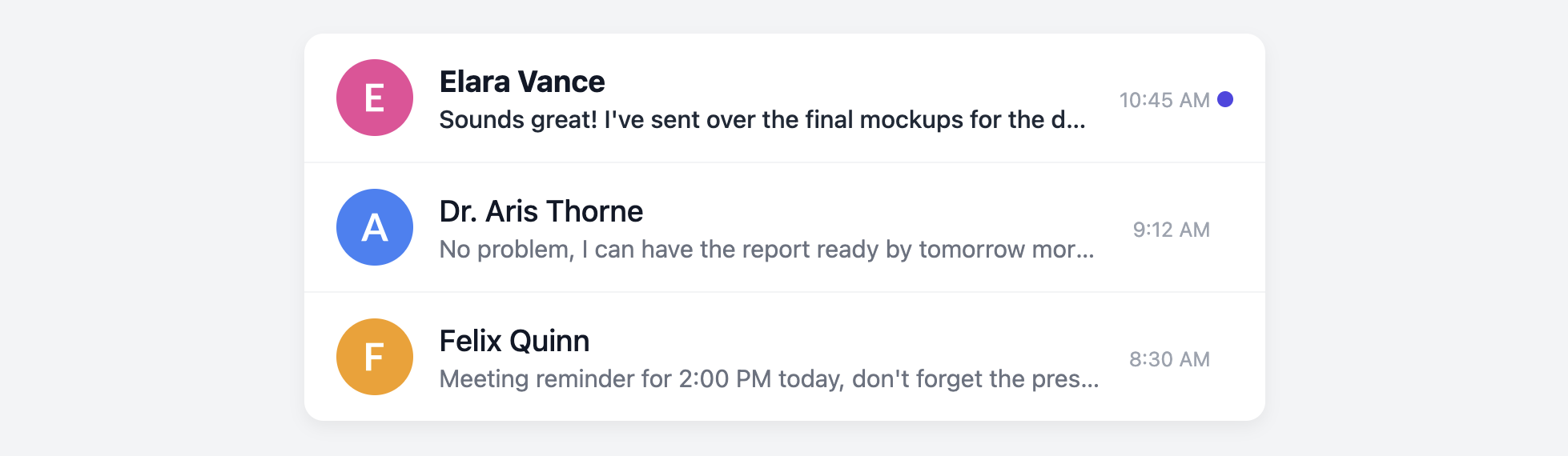 Screenshot of a direct message preview card for a chat interface.