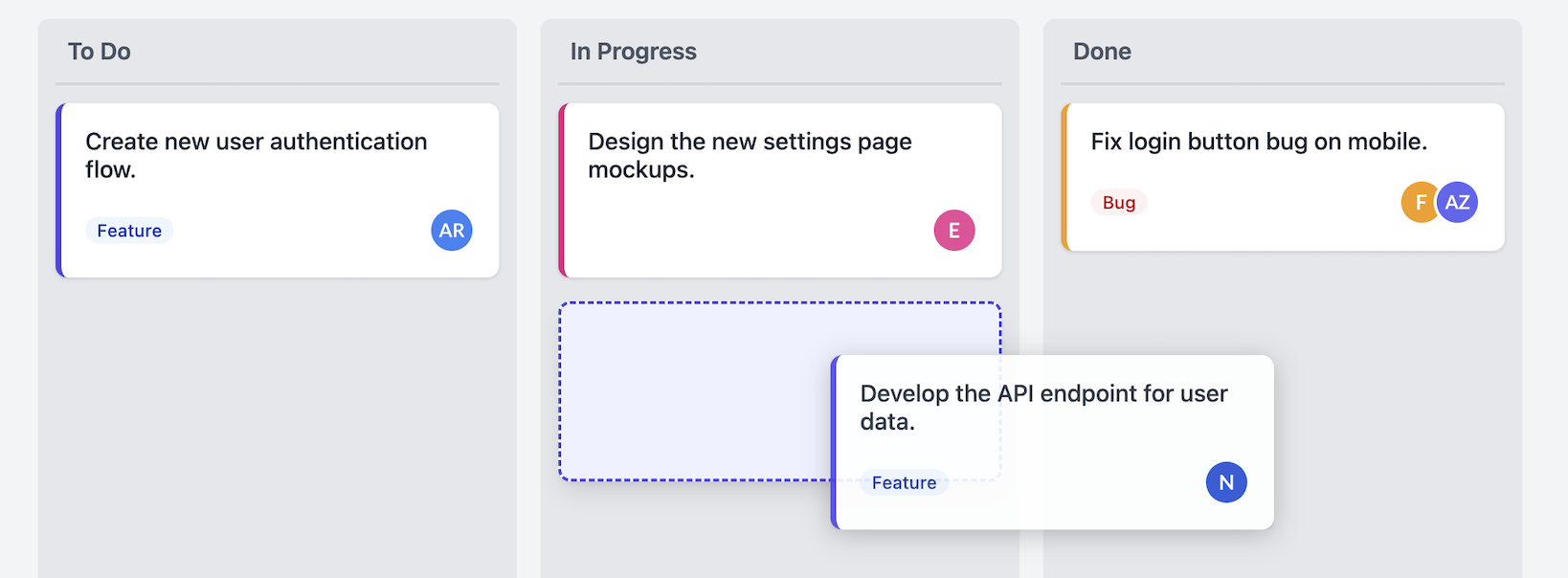Screenshot of a draggable Kanban-style task card.