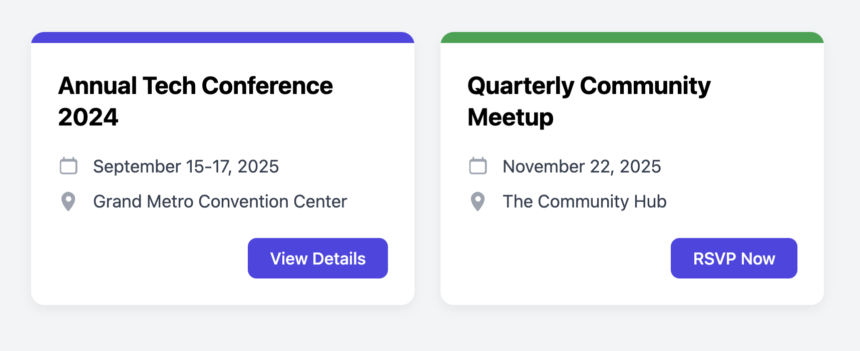 Screenshot of an event summary card with title, date, and location.