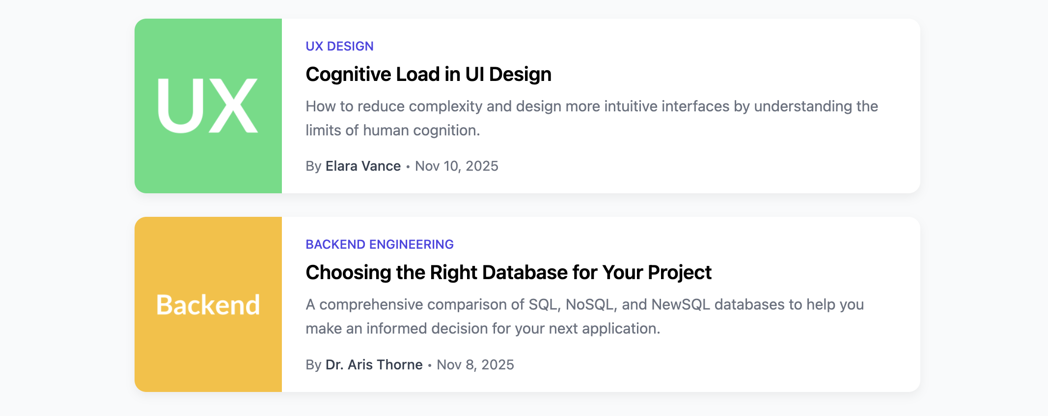 Screenshot of a horizontal blog card for list views.