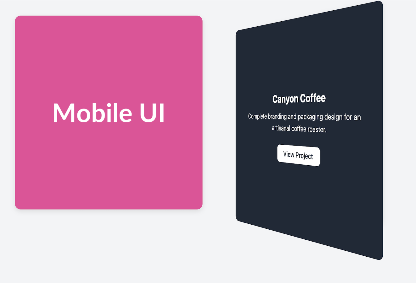 Screenshot of an interactive portfolio card that flips on hover.