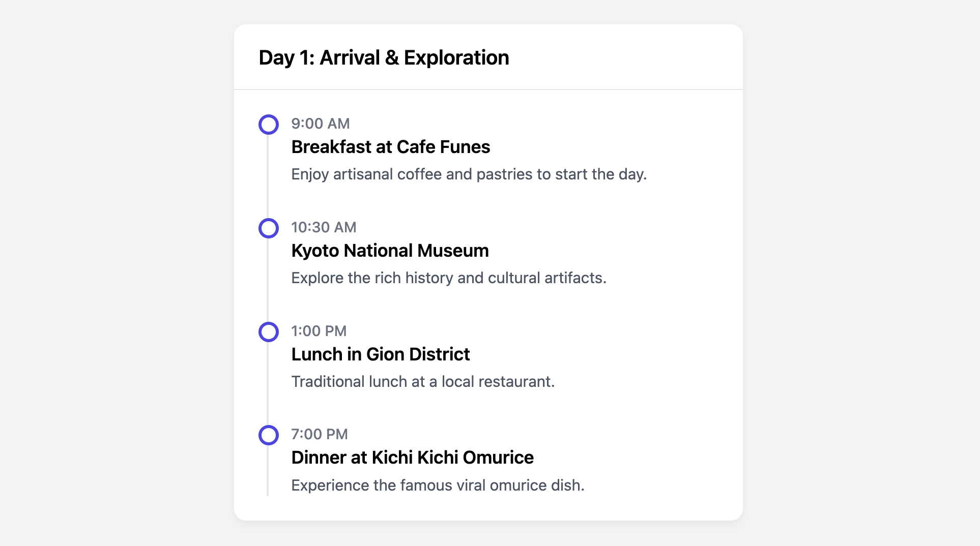 Screenshot of a travel itinerary item card.
