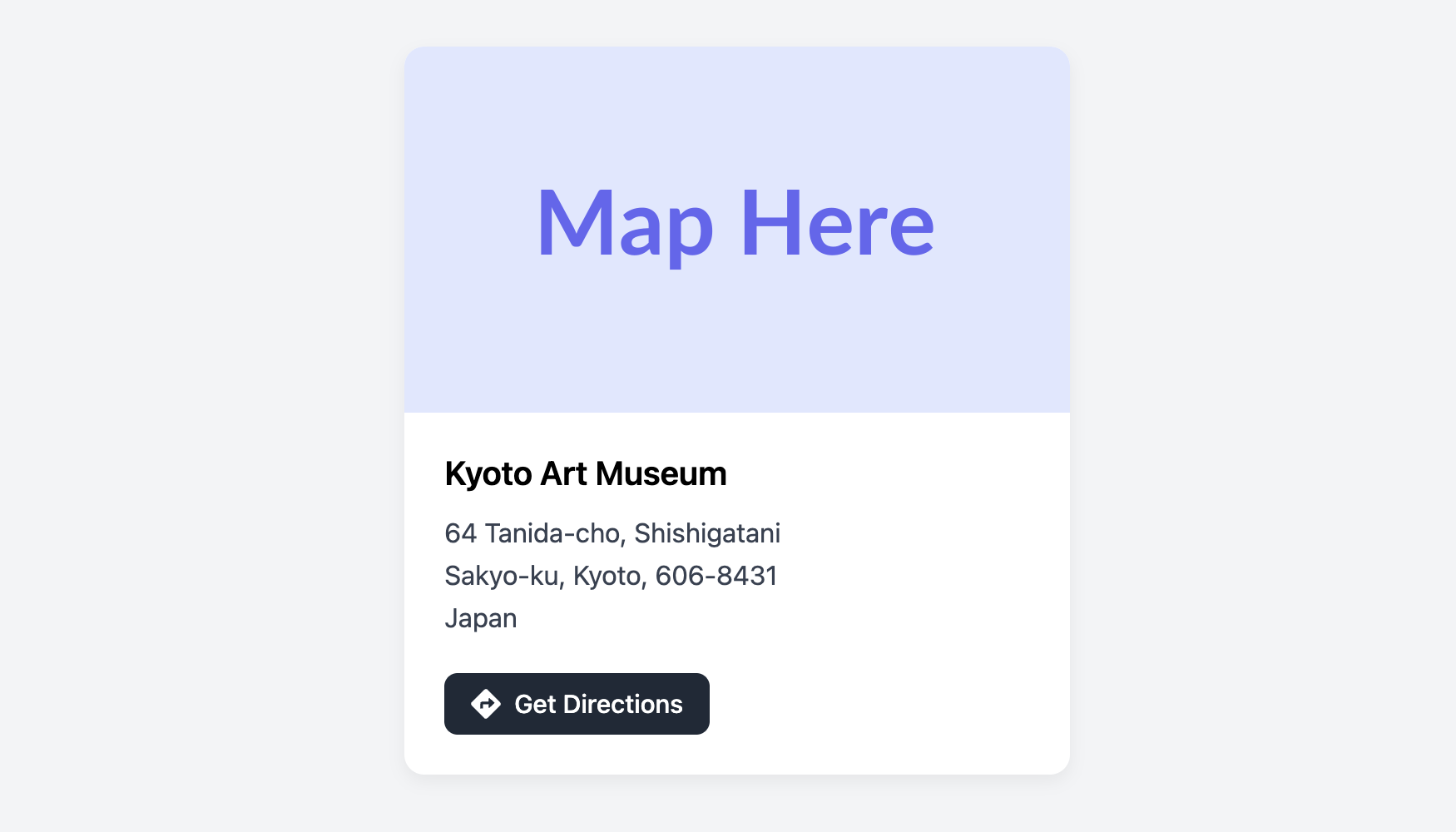 Screenshot of a map preview card with address details.