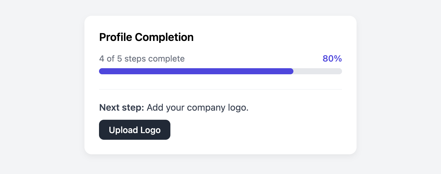 Screenshot of a card showing profile completion progress.