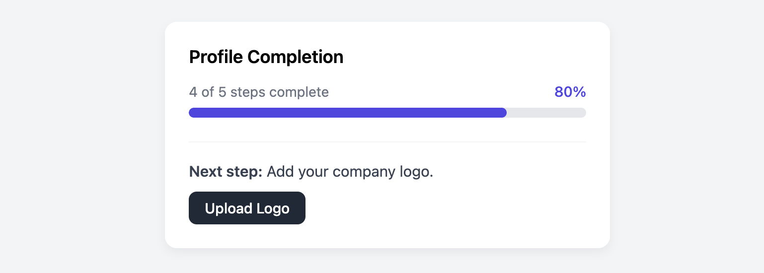 Screenshot of a card showing profile completion progress.
