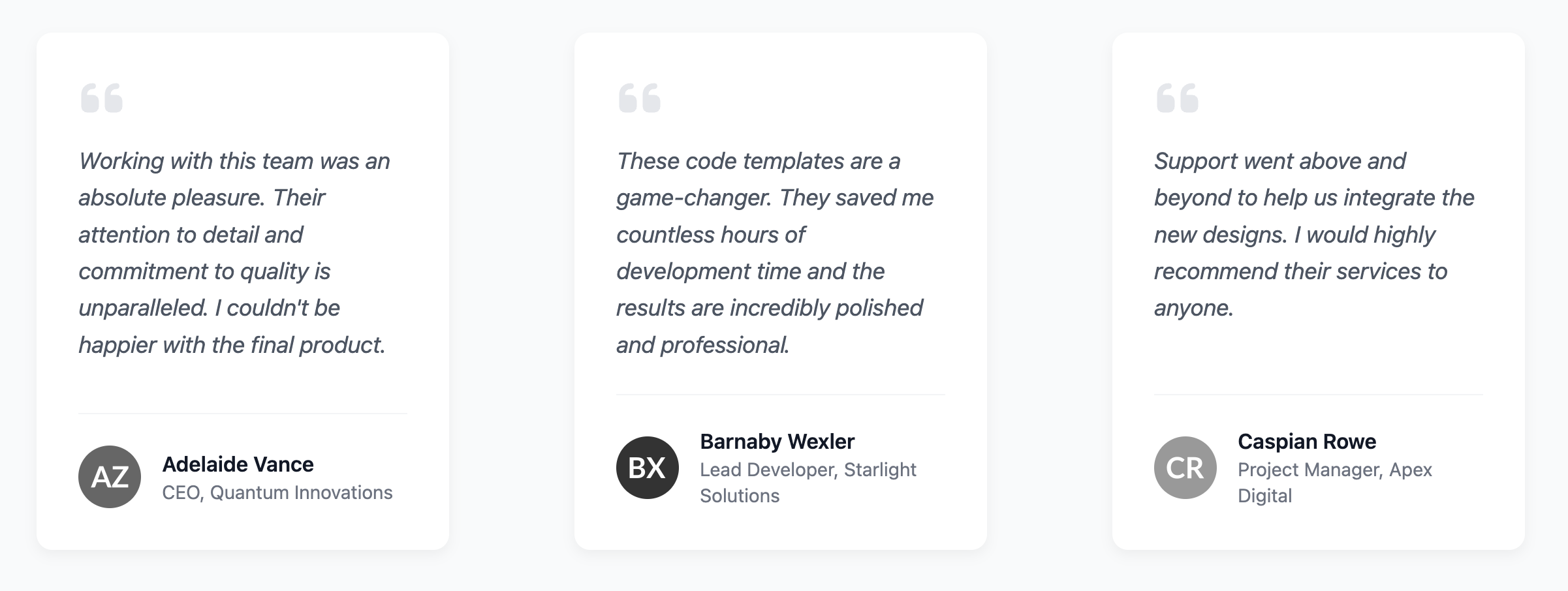 Screenshot of a Quote and Testimonial Card template.