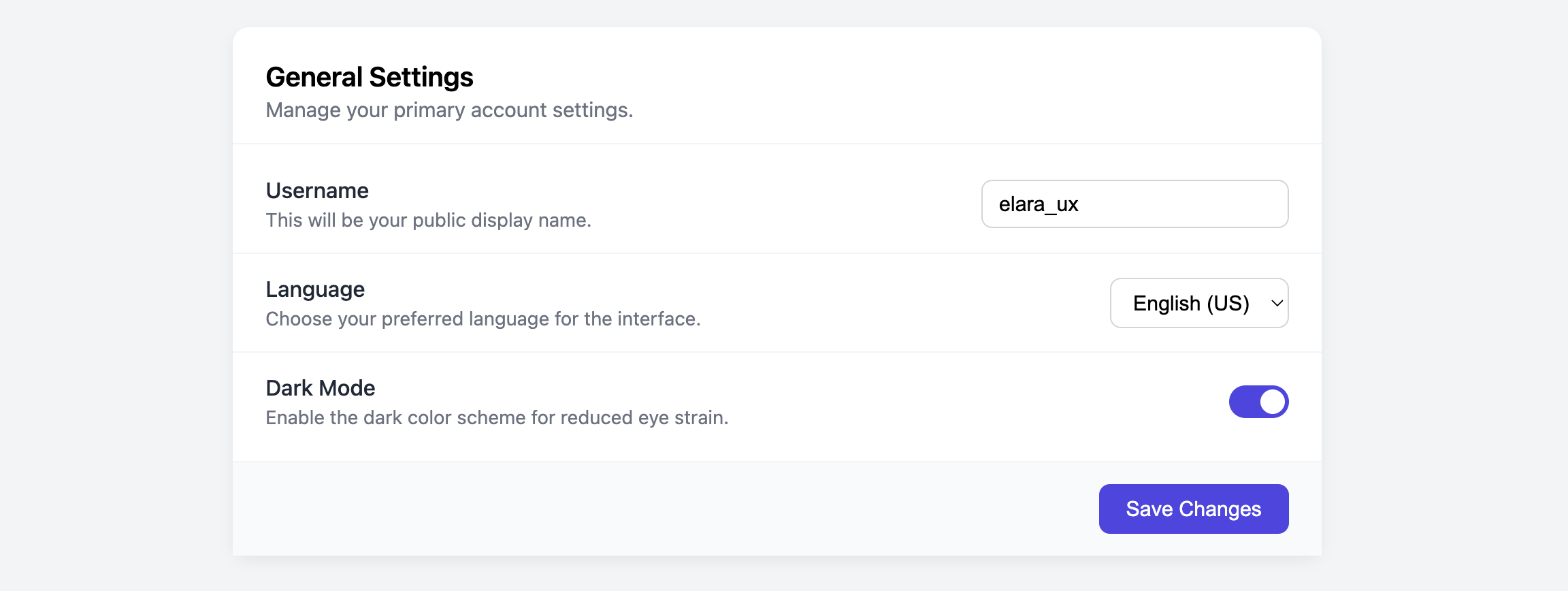 Screenshot of a card that acts as a container for a settings section.