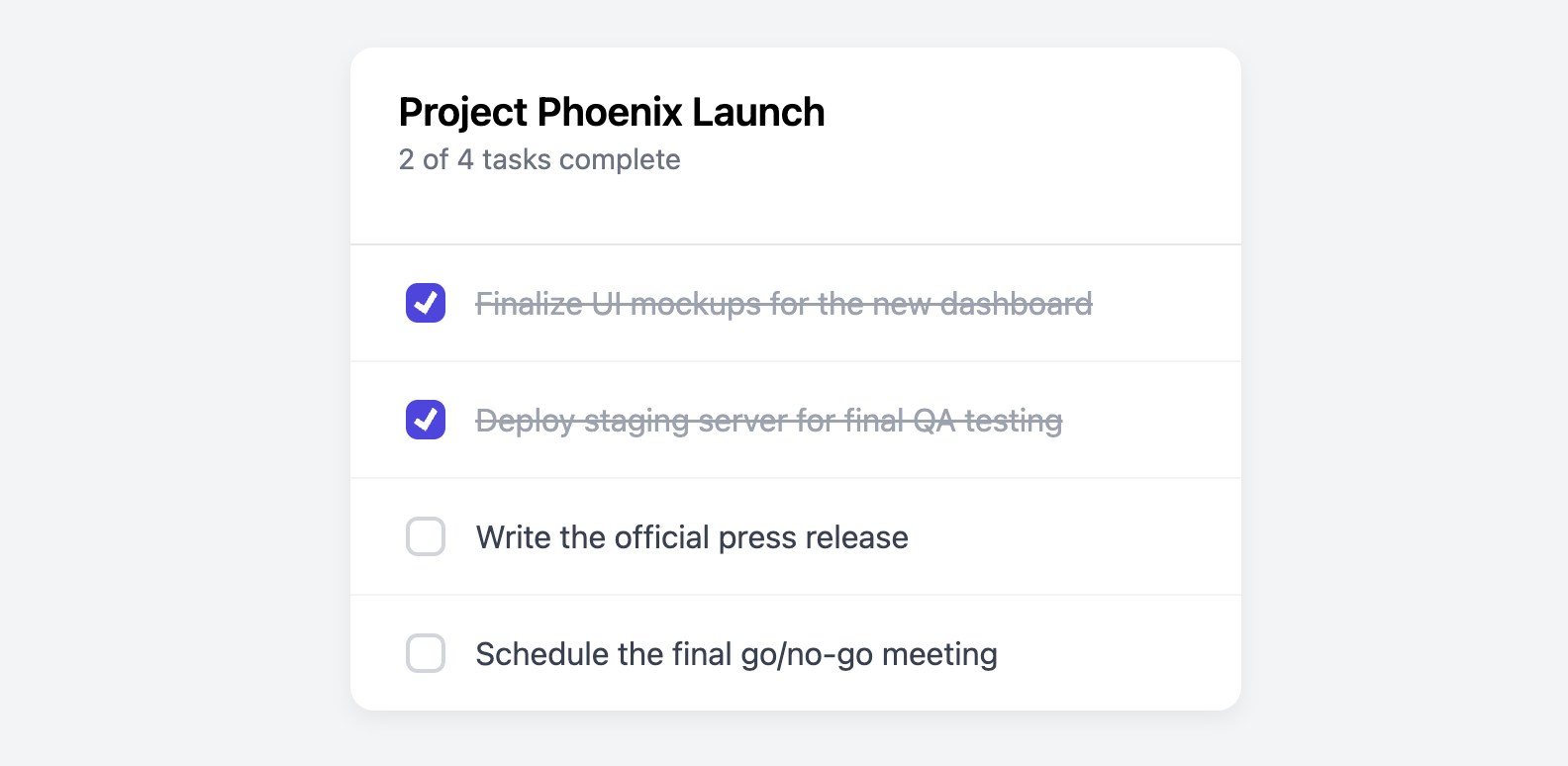Screenshot of a tasks or to-do list card.