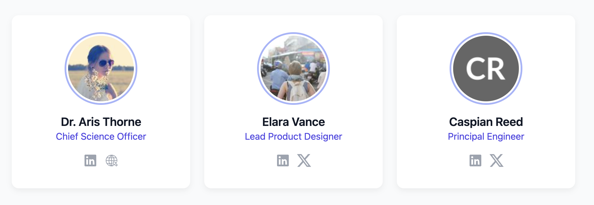Screenshot of a Team Member Card with a photo, name, and role.