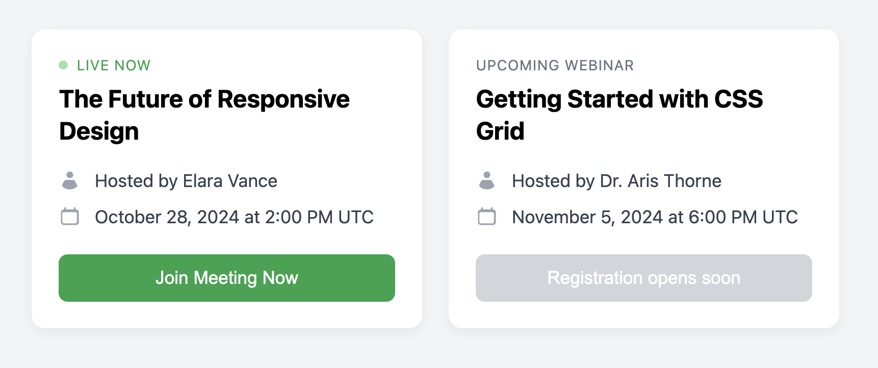 Screenshot of a webinar card with a join button.