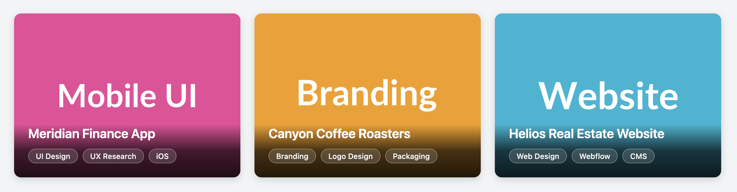 Screenshot of a work sample card with skill tags.