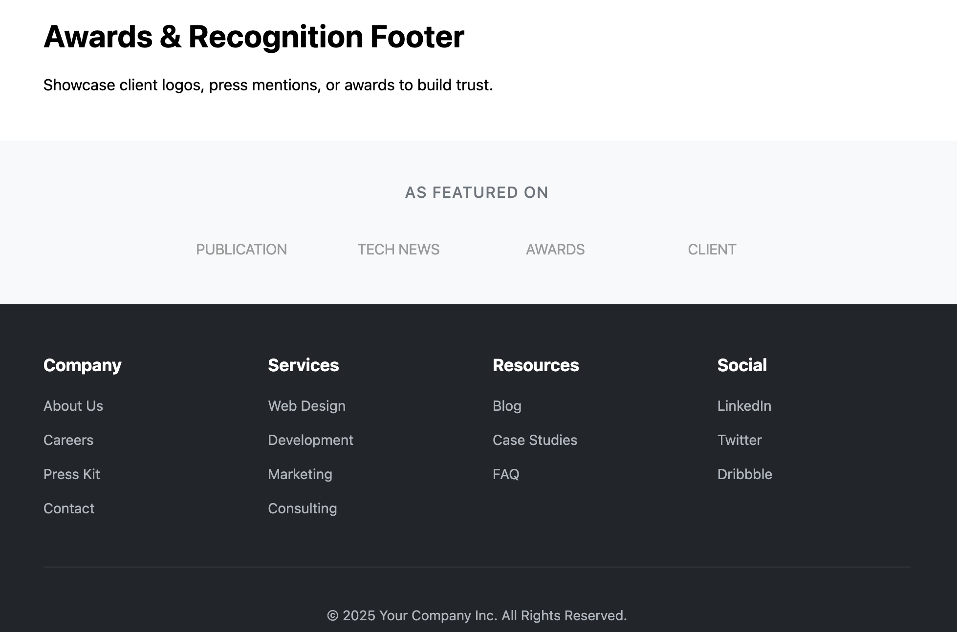 Screenshot of a footer displaying award or publication logos.