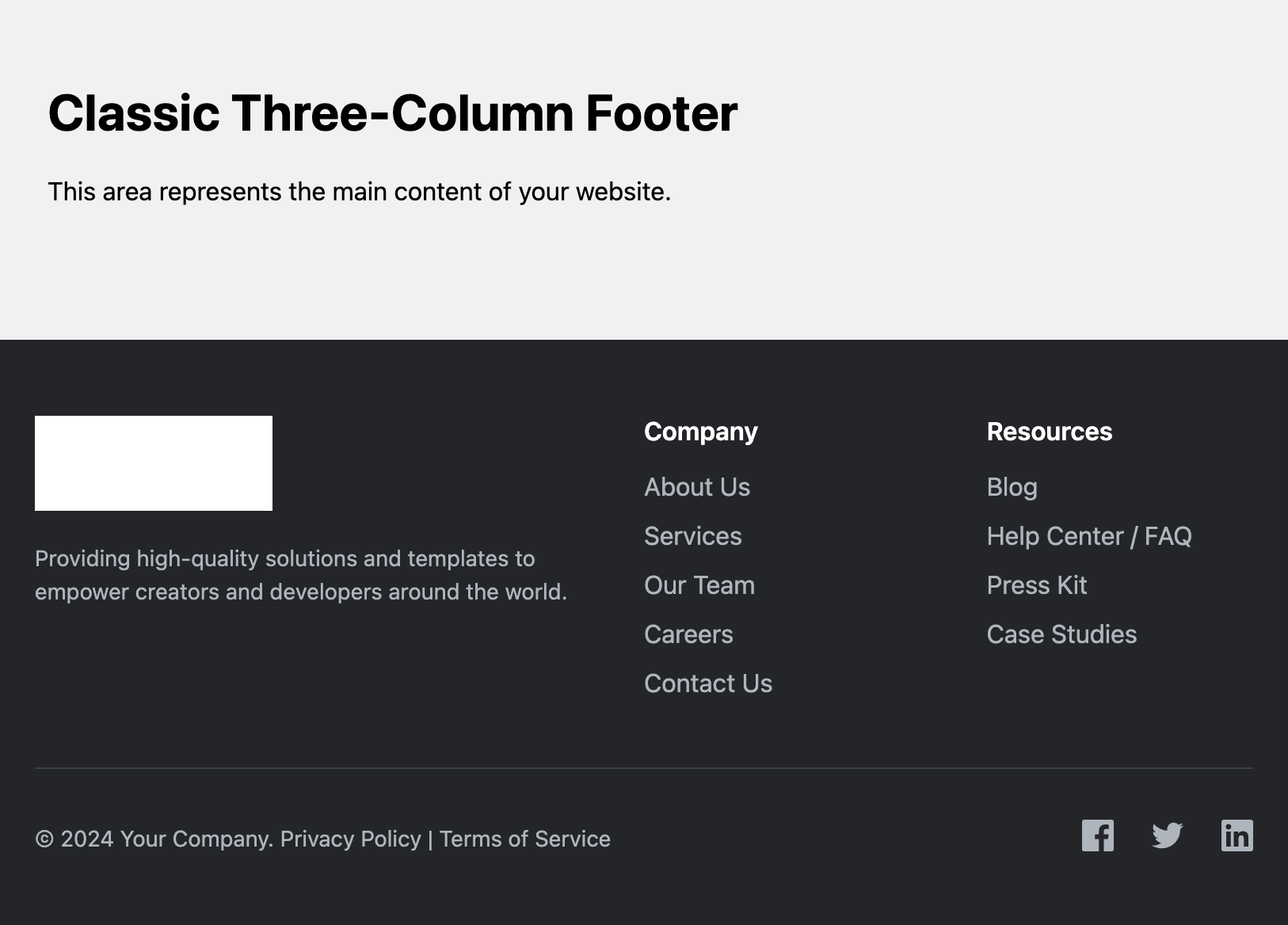 Screenshot of a classic three-column footer.