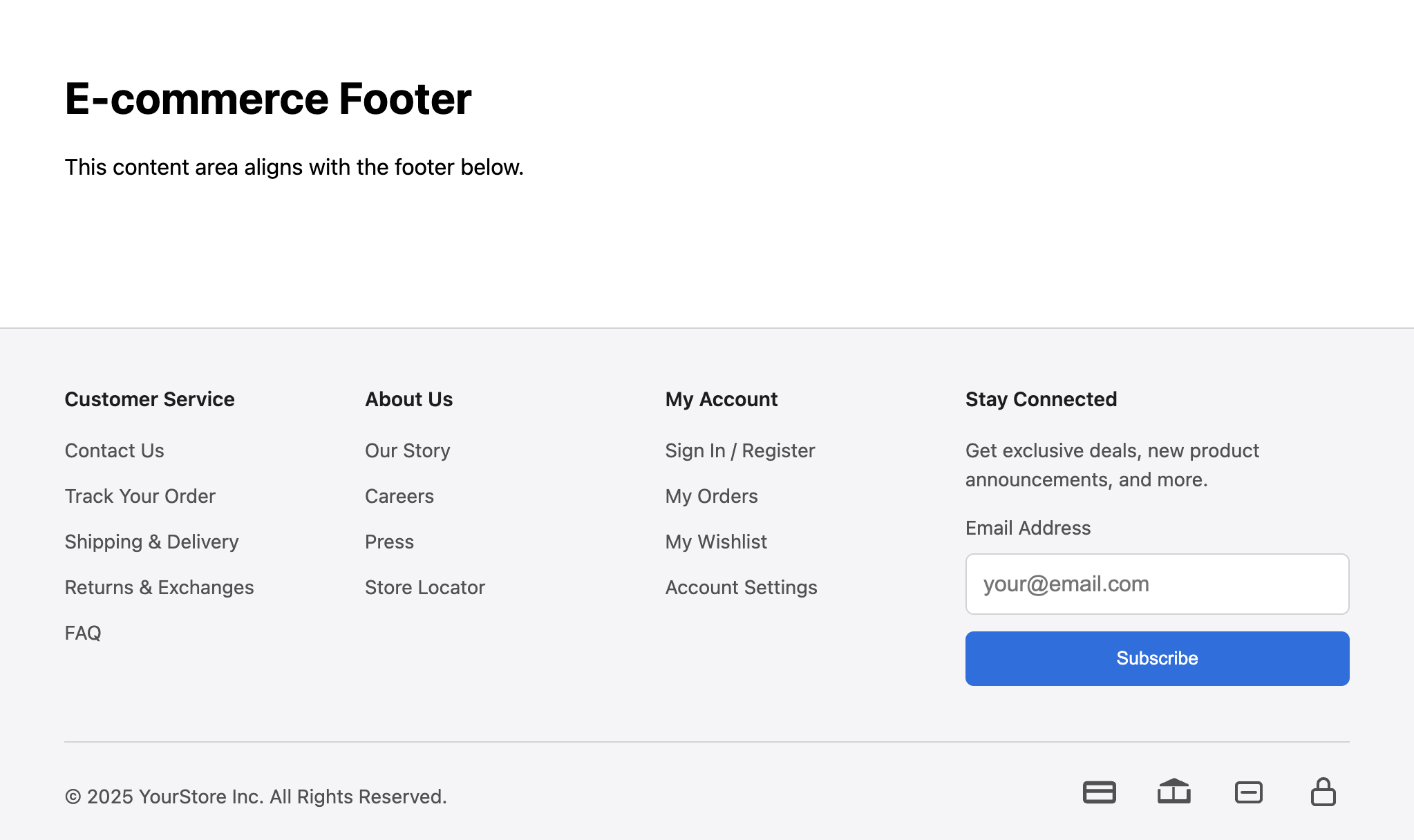 Screenshot of an e-commerce footer with payment icons and customer support links.