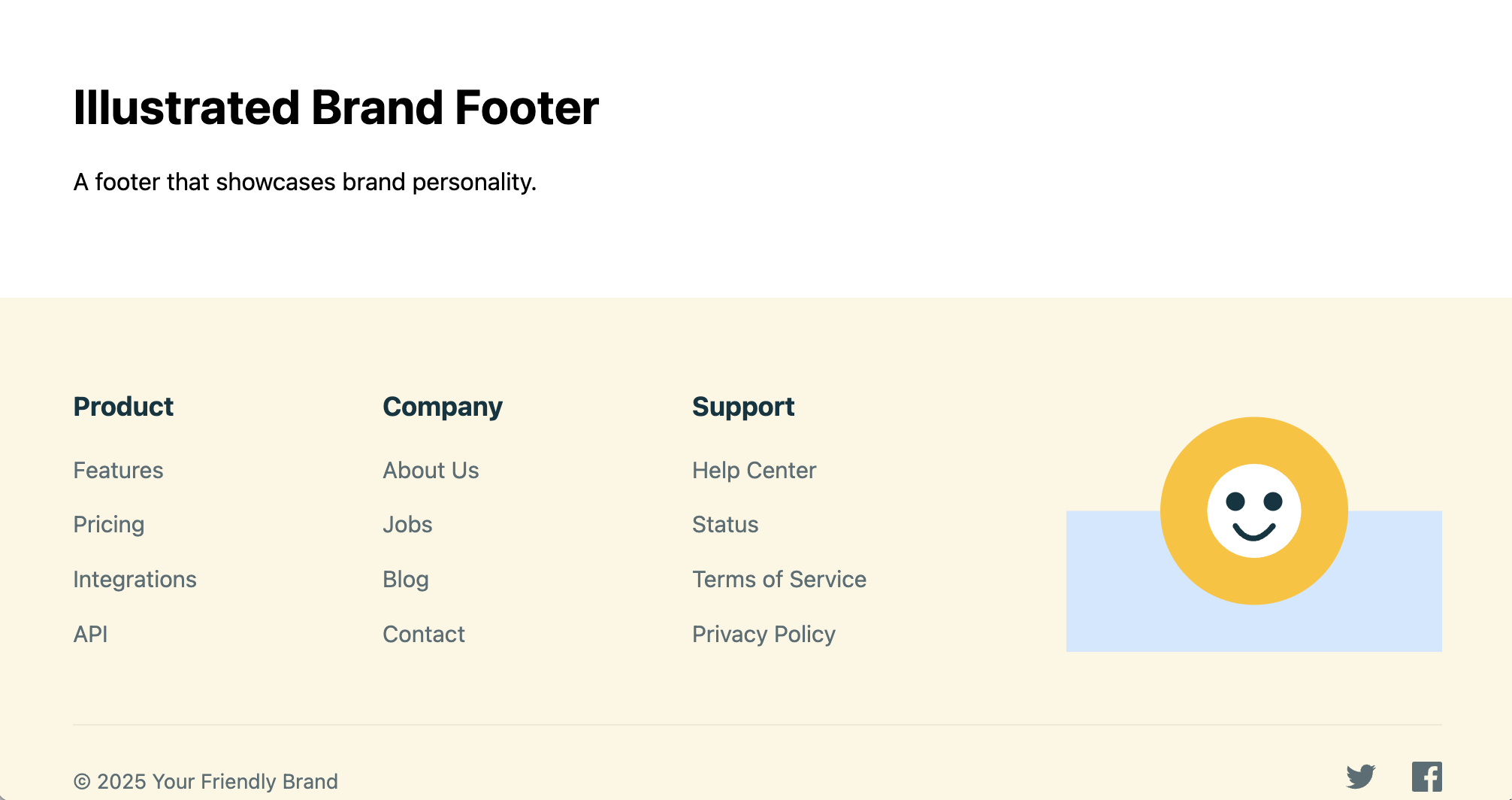 Screenshot of a footer featuring custom brand illustrations.
