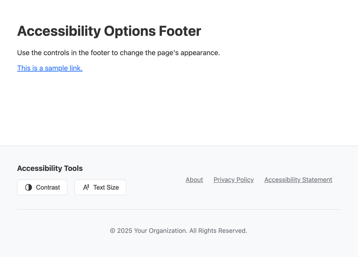 Screenshot of a footer with buttons for high-contrast mode and text resizing.