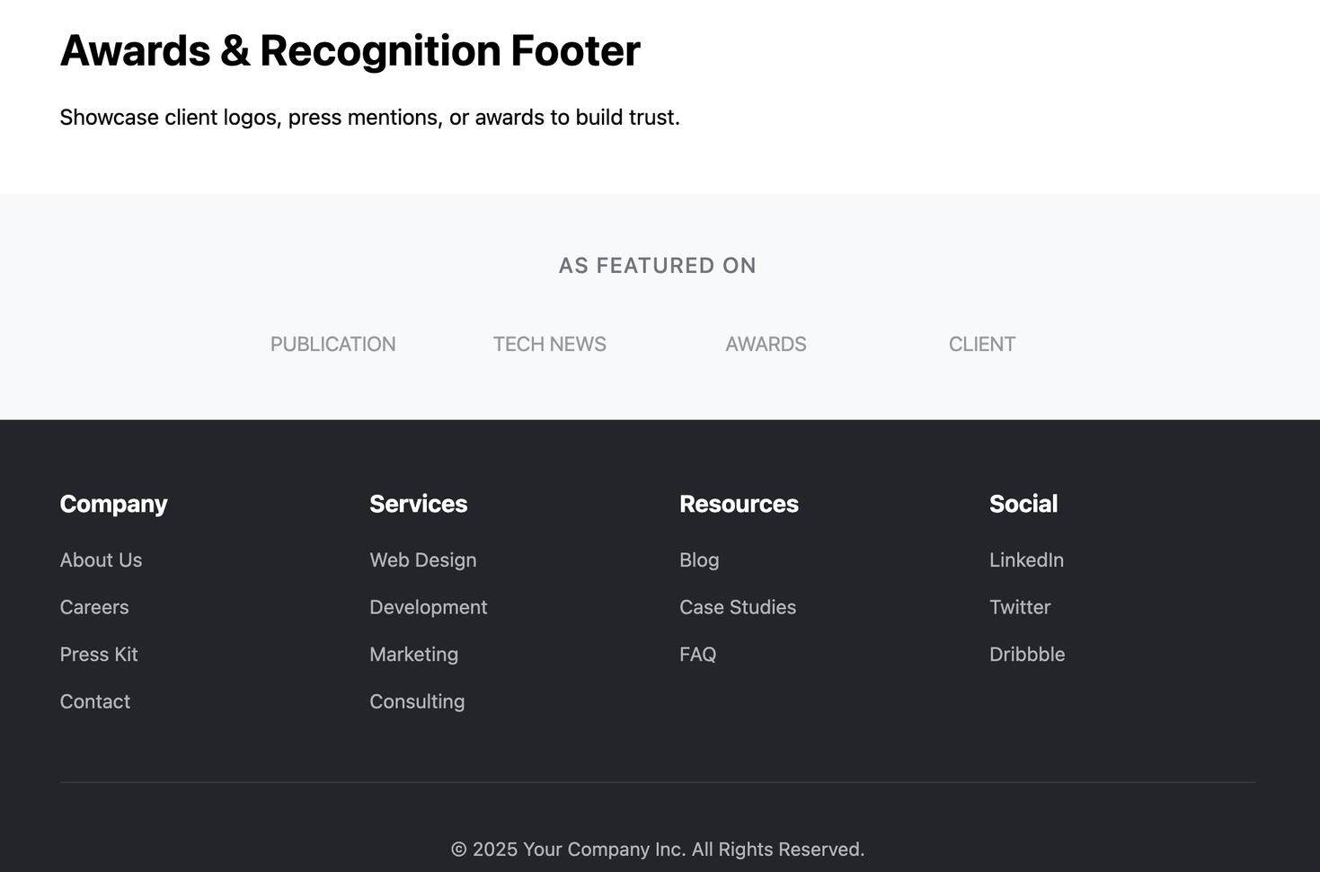 Screenshot of a footer displaying award or publication logos.