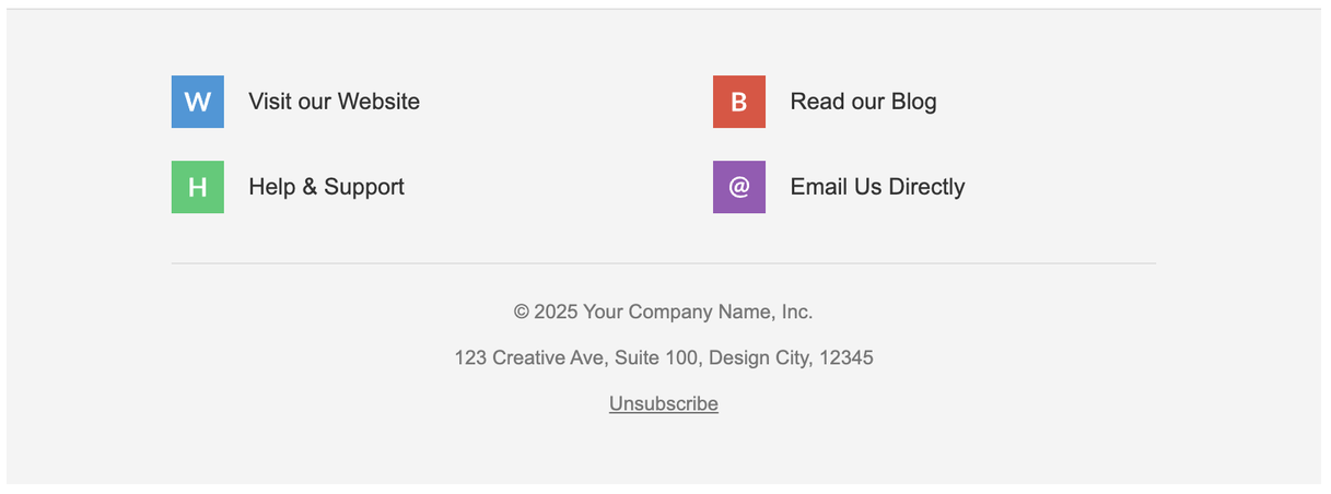 Screenshot of an email footer that uses icons for links.
