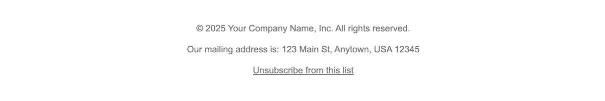 Screenshot of a minimal, text-only email footer for compliance.