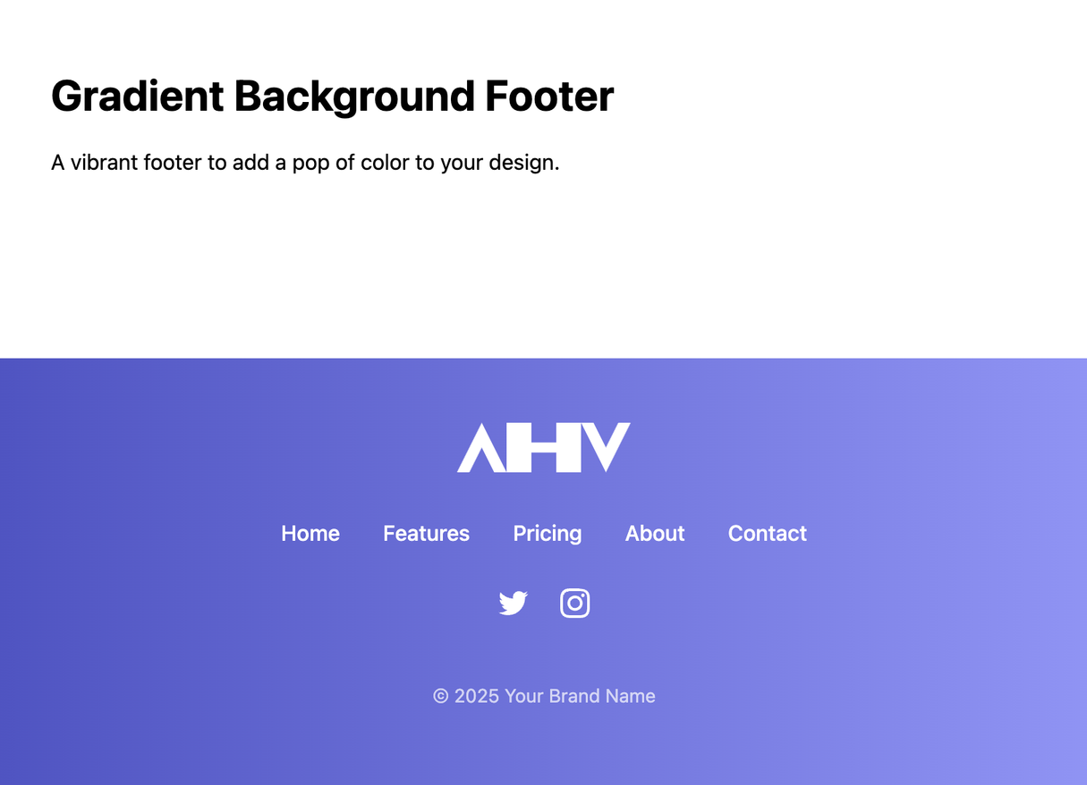 Screenshot of a footer with a colorful gradient background.