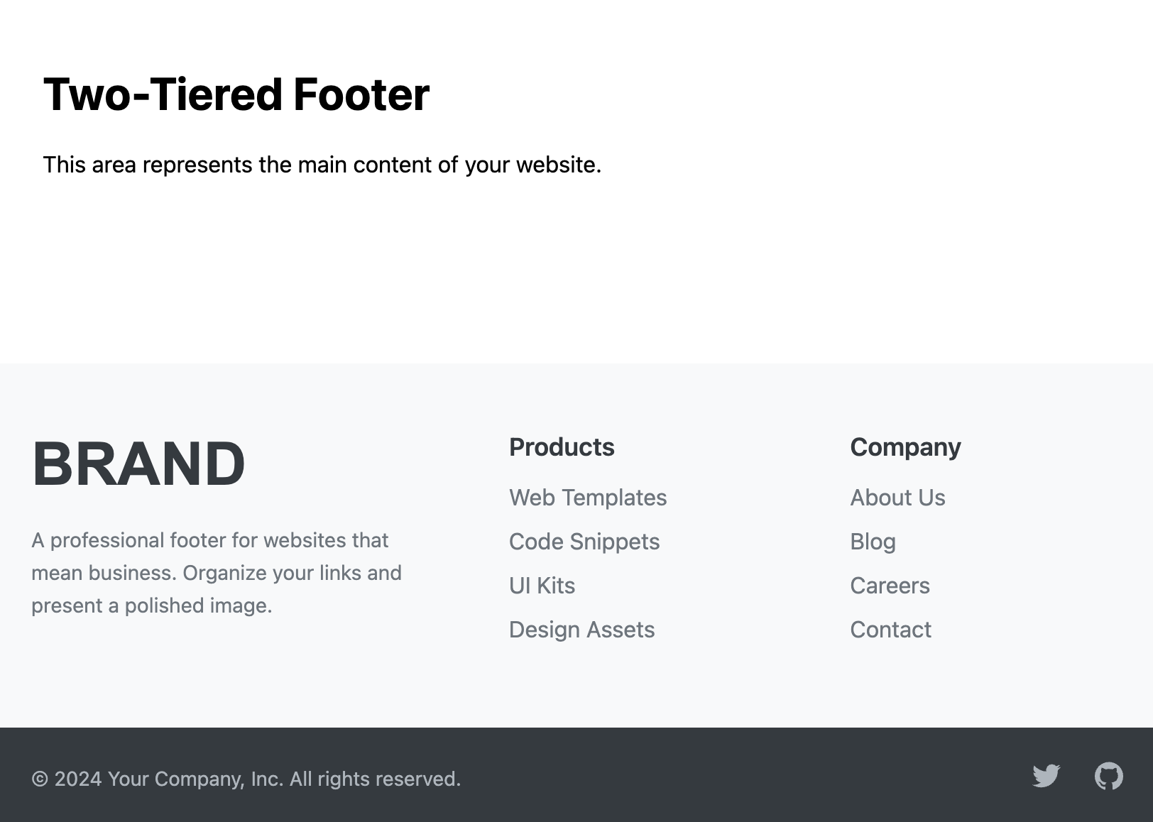 Screenshot of a two-tiered footer with a sub-footer.